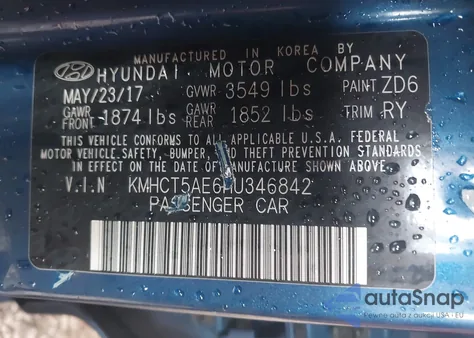 2017 Hyundai Accent Se z USA, uszkodzony, nr VIN KMHCT5AE6HU346842